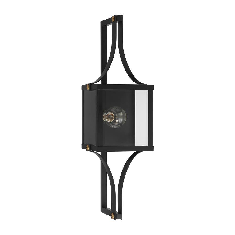 Matte Black and Brass 28" Outdoor Wall Lantern