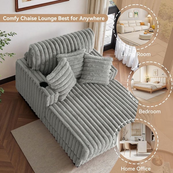 Uixe Light Gray Faux Rabbit Fur Polyester Two Arm Chaise Lounge