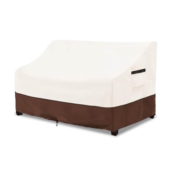 Beige Brown 2-Seater Patio Sofa Cover Waterproof Outdoor Loveseat Bench Cover with Handles Air Vents Buckles