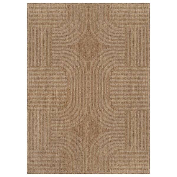 Geometric Border Sand/Natural Easy-Care Jute-Style Indoor/Outdoor Flat Woven 6 ft. 6 in. x 9 ft. Sand Area Rug