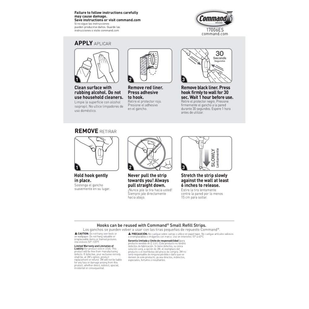 White Mini Wall Hooks with Adhesive Strips, 6-Pack