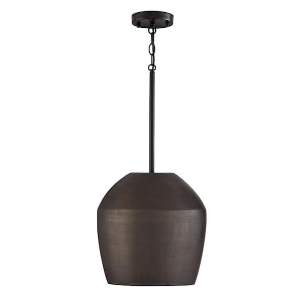 Capital Lighting Fixture Company Della 100-Watt 1-Light Terracotta Umber and Matte Black Handcrafted Medium Pendant Light with No Bulbs Included
