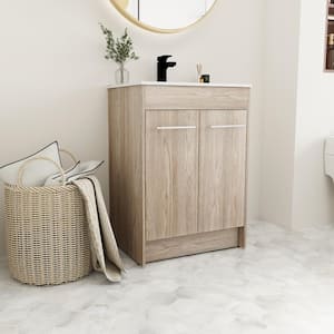 24 in. W x 18.1 in. D x 33.8 in. H Freestanding Bath Vanity in White Oak with White Ceramic Top and Sink