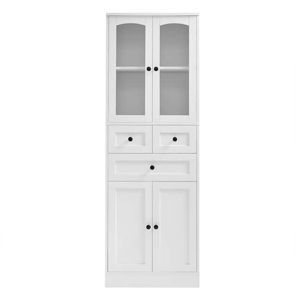 23 in. W x 14.3" D x 66.9" H Tall Bathroom Storage Cabinet with 4 Doors/Drawers Adjustable Shelf White Ready to Assemble