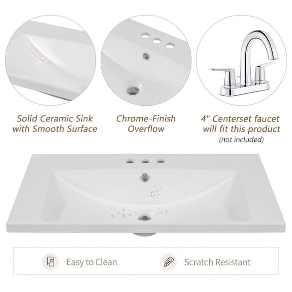 Flynama 30 in . Bathroom Sink in White JY-N725P171538K - The