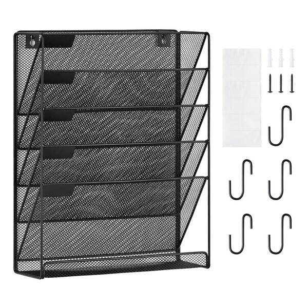 SKYSHALO Hanging Wall Files Organizer, 1-Piece 6 Pockets Vertical Wall File Holder, Metal Wall Mounted Magazine
