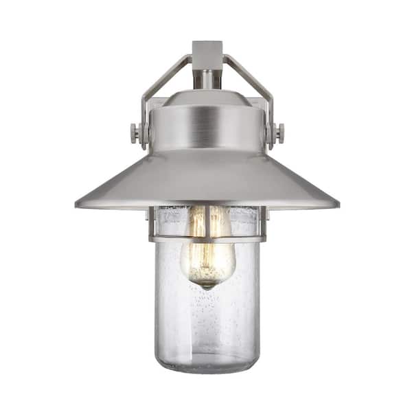 Generation Lighting Boynton 1-Light Painted Brushed Steel Finish Outdoor 13 in. Wall Lantern Sconce