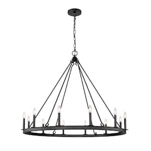 Barclay 12-Light Matte Black Chandelier with No Shade