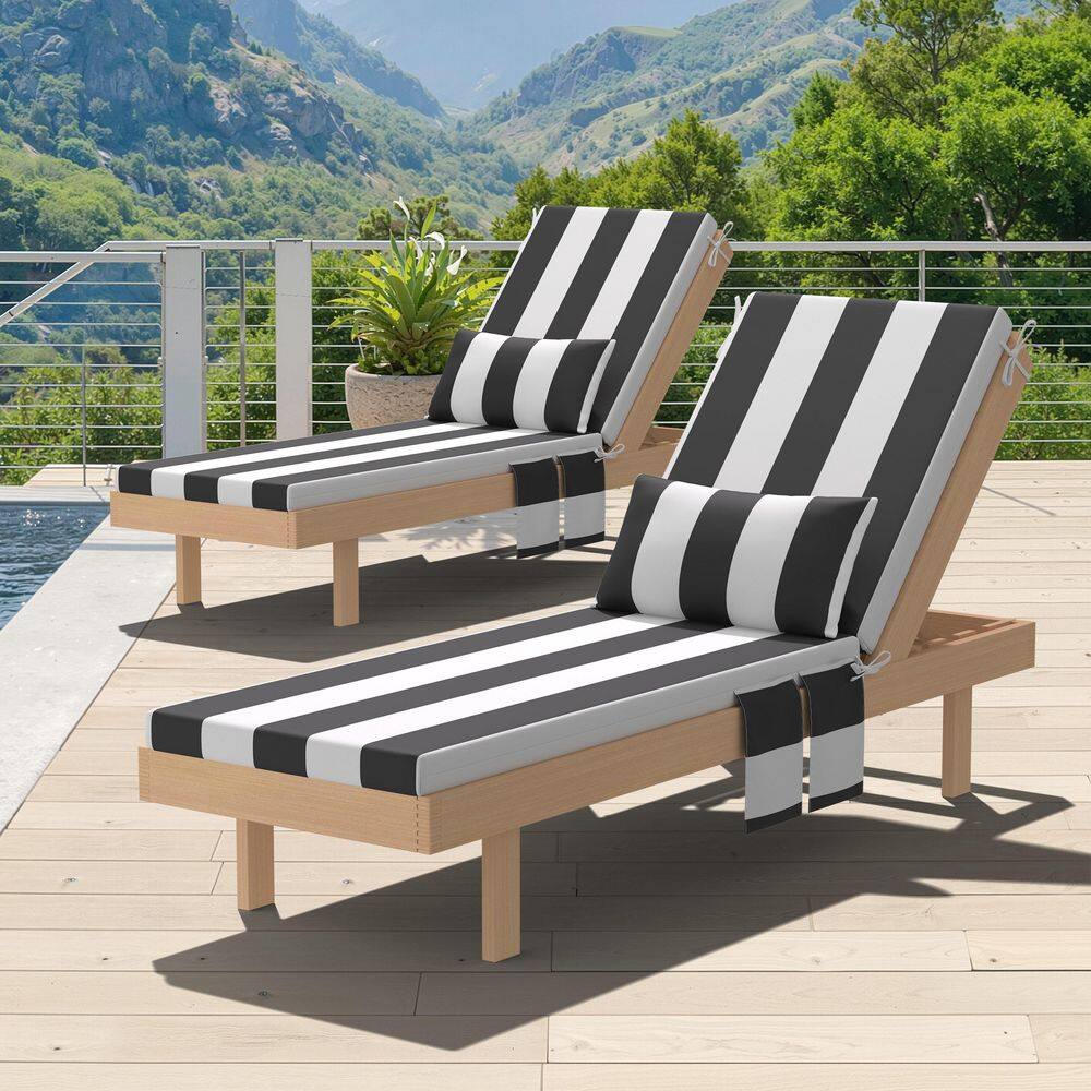 80 in. x 23 in.Water Resistant Outdoor Chaise Lounge Cushion Set of 2 with Head Pillow and Side Pockets in Black Stripe price history on PriceWatchPro