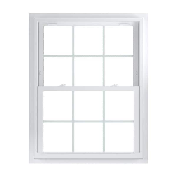 American Craftsman 37.75 in. x 48.75 in. 70 Series Low-E Argon Glass Double Hung White Vinyl Fin with J Window with Grids, Screen Incl