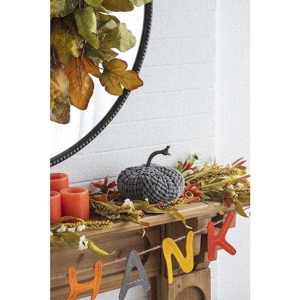 6.5 in. L x 6.5 in. W x 6 in. H Chenille Weighted Pumpkin Set of 2, for Thanksgiving, Halloween and Home Decor, Gray