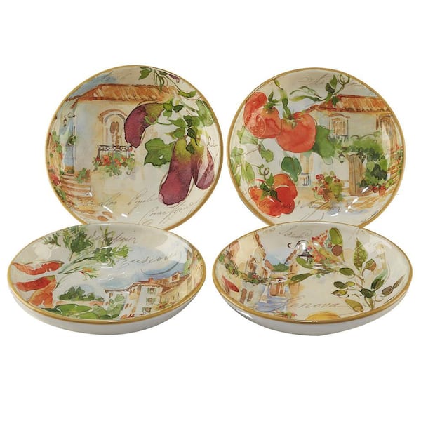 Piazzette 4-Piece Multi-Colored 9.25 in. x 2 in. Soup/Pasta Bowl Set