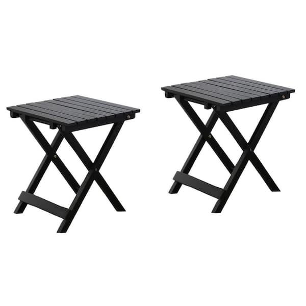 Hngilkoo Outdoor Patio Side Table Set of 2 Small Wood End Square Folding Coffee Tables for Living Room, Bedroom, Camping Black