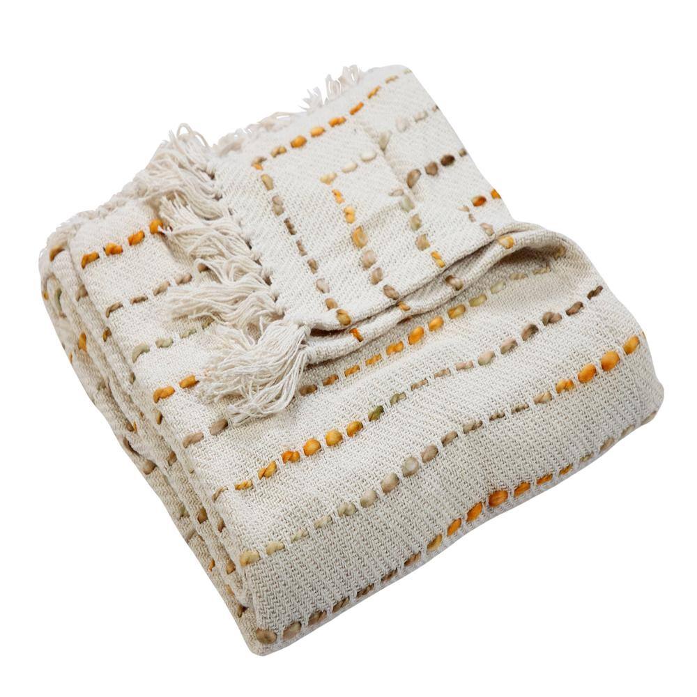 Elegant Boho Striped Cotton Throw Blanket with Fringe 50" x 60"