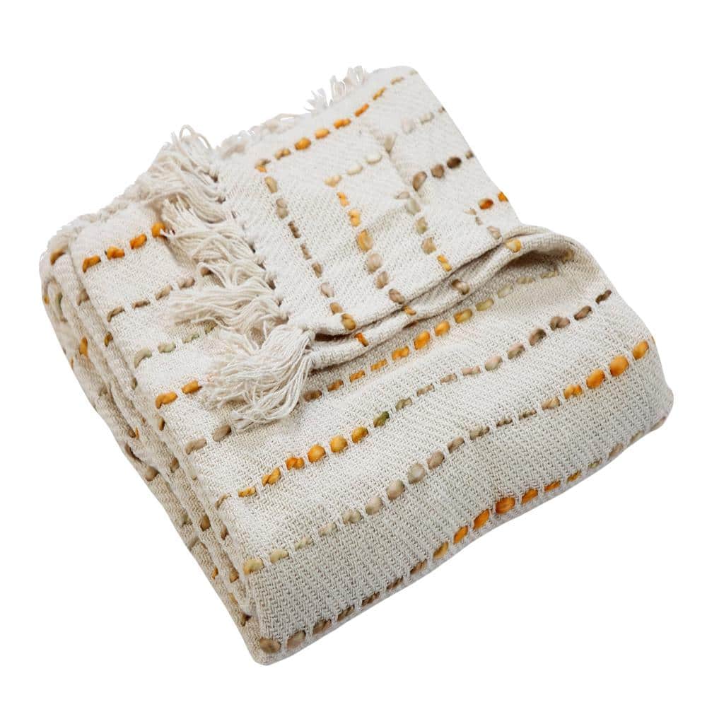 Elegant Boho Striped Cotton Throw Blanket with Fringe 50" x 60"