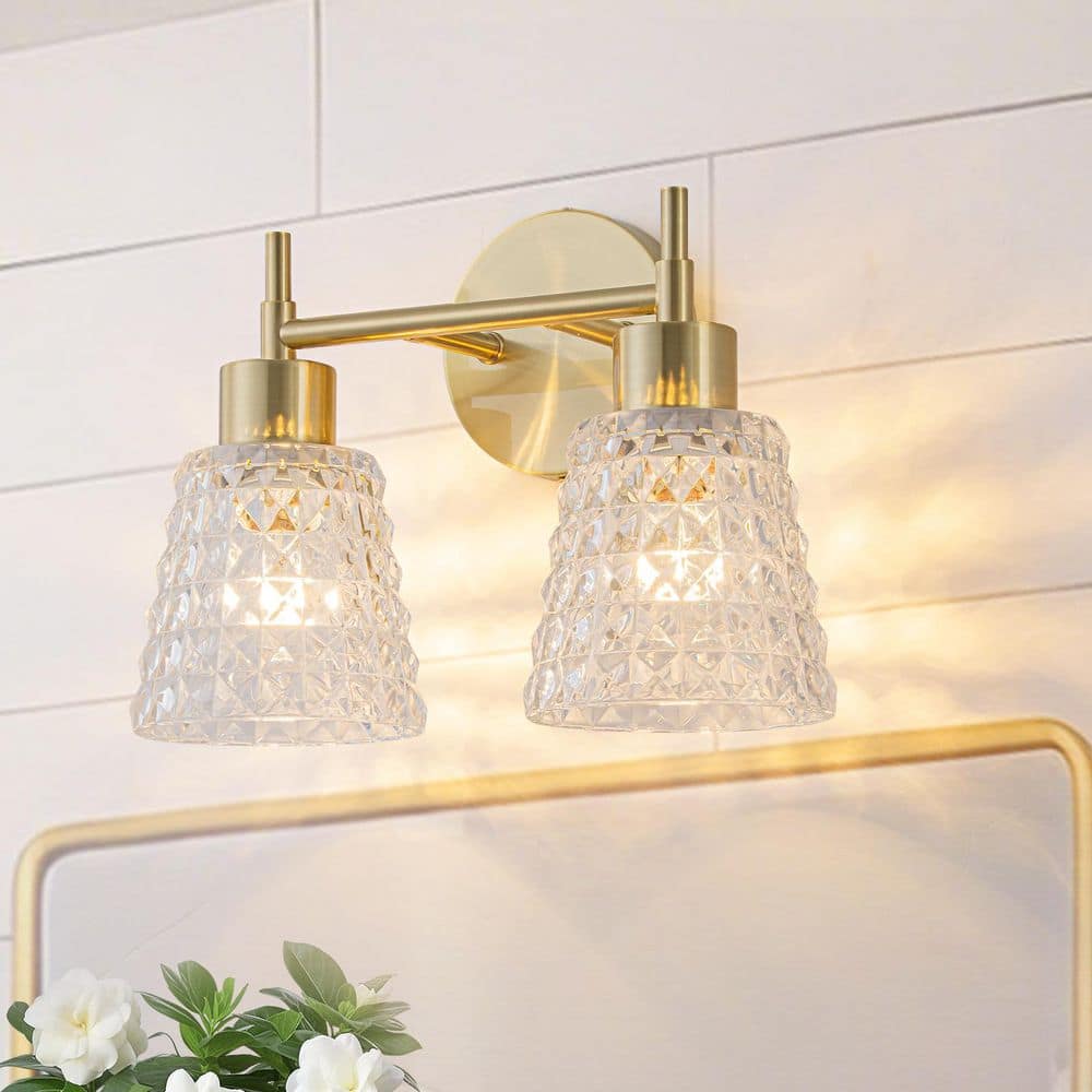 12.8 in. 2-Light Gold Vanity Light with Textured Glass Shade, Modern Wall Sconce for Bathroom, Bedroom, Living Room price history on PriceWatchPro
