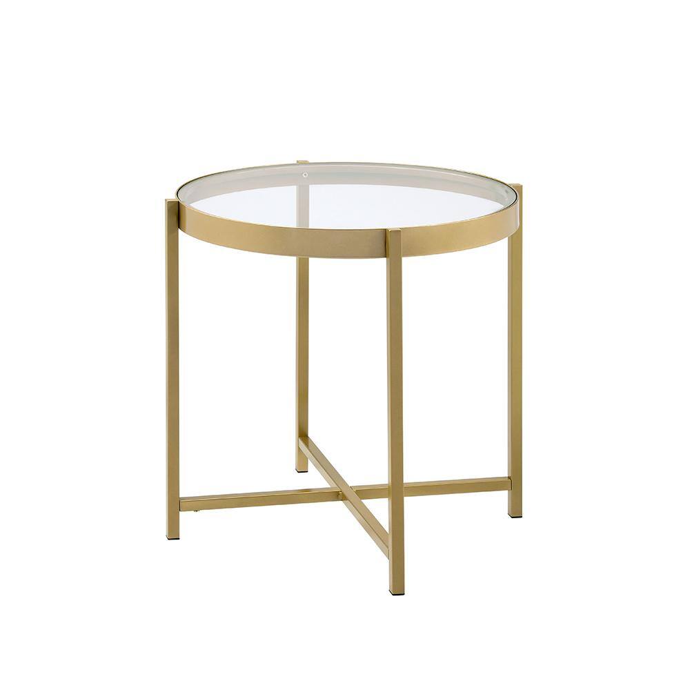 Charrot 24" Round Gold Metal and Glass End Table