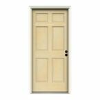 36 in. x 80 in. 6-Panel Unfinished Wood Prehung Left-Hand Inswing Front Door w/Primed Rot Resistant Jamb & Brickmould