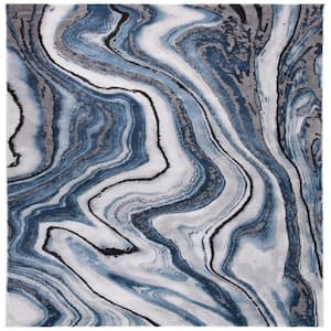 Craft Blue/Gray 4 ft. x 4 ft. Square Marbled Abstract Area Rug