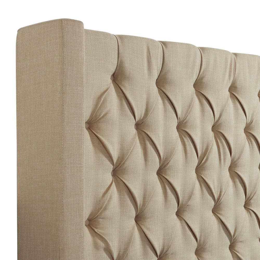 Arden King Beige Tufted Upholstered Wood Frame Bed