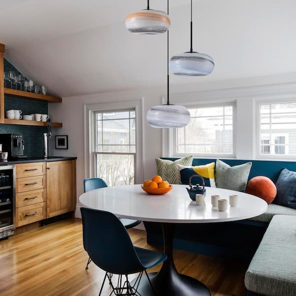 Mateo Modern Artistic Marble Pattern Chandelier, 3-Light Integrated LED Kitchen Island Pendant Light with Glass Shade