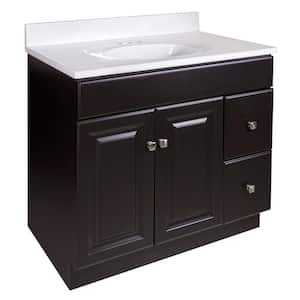 Wyndham 37 in. W Single 4 in Centerset Sink Bathroom Vanity in Espresso with White Cultured Marble Top Assembled