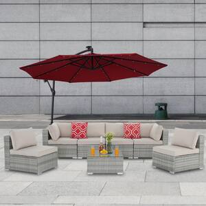 7-Piece Modular Outdoor Sectional Wicker Patio Furniture Conversation Sofa Set (Gray Frame & Beige Cushion)