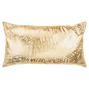 Gold Striped Foiled Etching Pattern Cotton Poly Filled 14 in. X 26 in. Decorative Throw Pillow