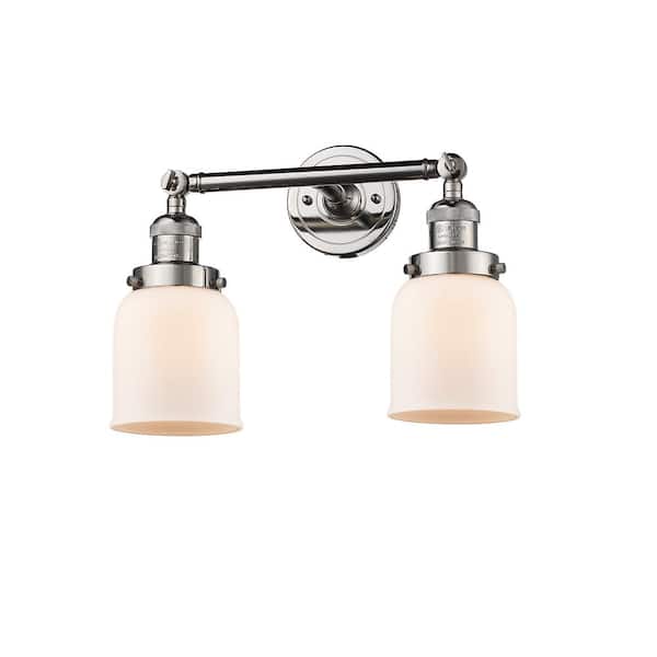 Bell 16 in. 2 Light Matte White, Polished Nickel Vanity Light with White Glass Shade