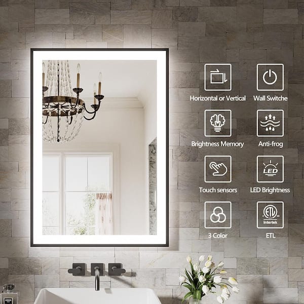 72 in. W x 36 in. H Rectangular Aluminum Framed Anti-Fog Dimmable Wall Mounted LED Bathroom Vanity Mirror in Gold