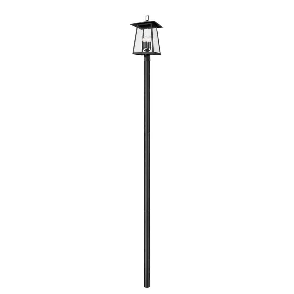 Rainer 4-Light Black Aluminum Hardwired Outdoor Marine Grade Post Light Set