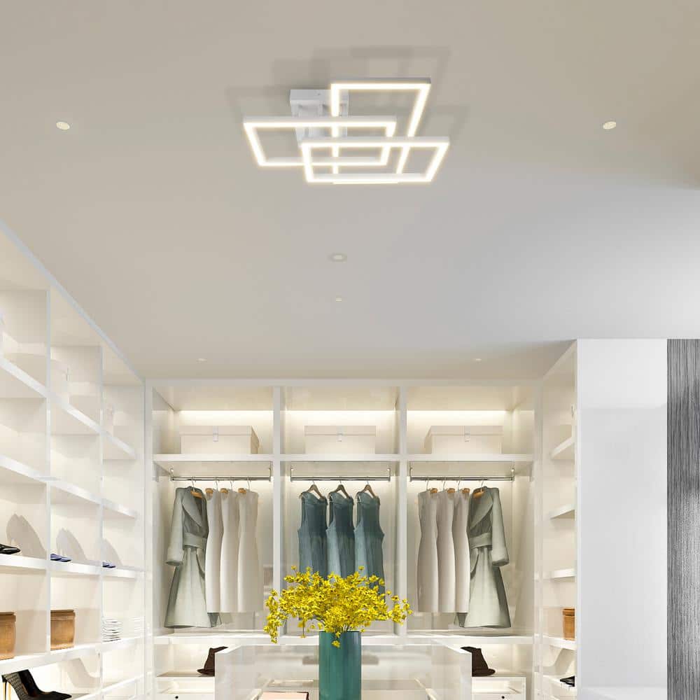 White Aluminum 28-inch LED Rectangular Semi Flush Ceiling Light
