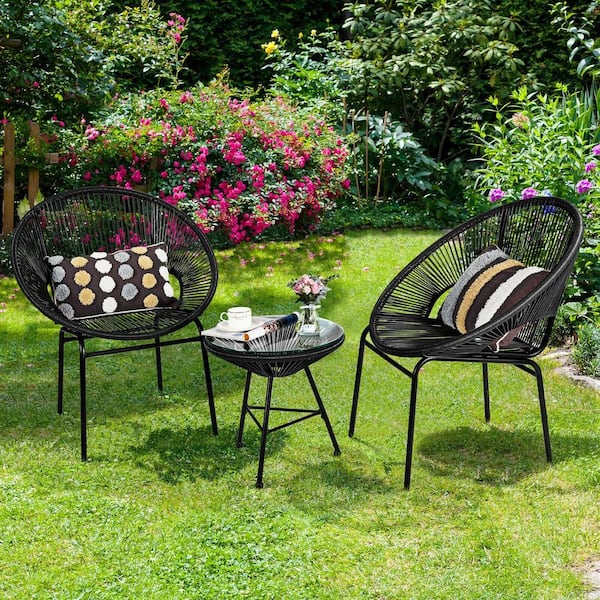 ANGELES HOME 3 Piece Metal Patio Acapulco Outdoor Bistro Set in