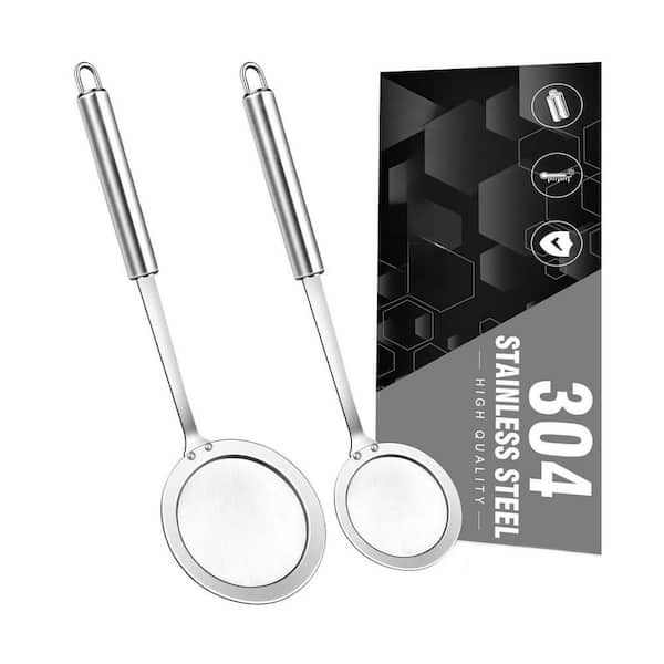 Stainless Steel Fine Mesh Fat Skimmer Spoon Set Cooking Oil Foam Grease Separator Kitchen Accessory Set 2-Pack