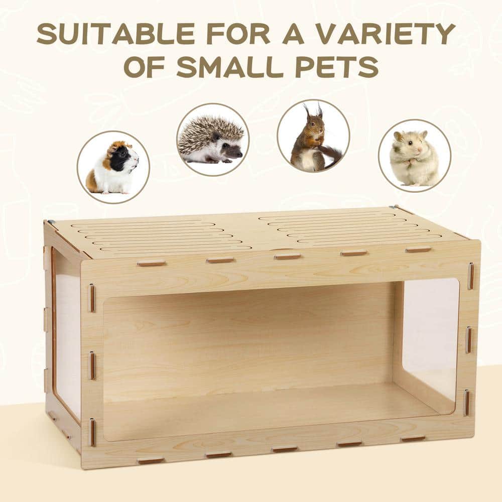 Natural Wood Large Hamster Cage with Acrylic Panels