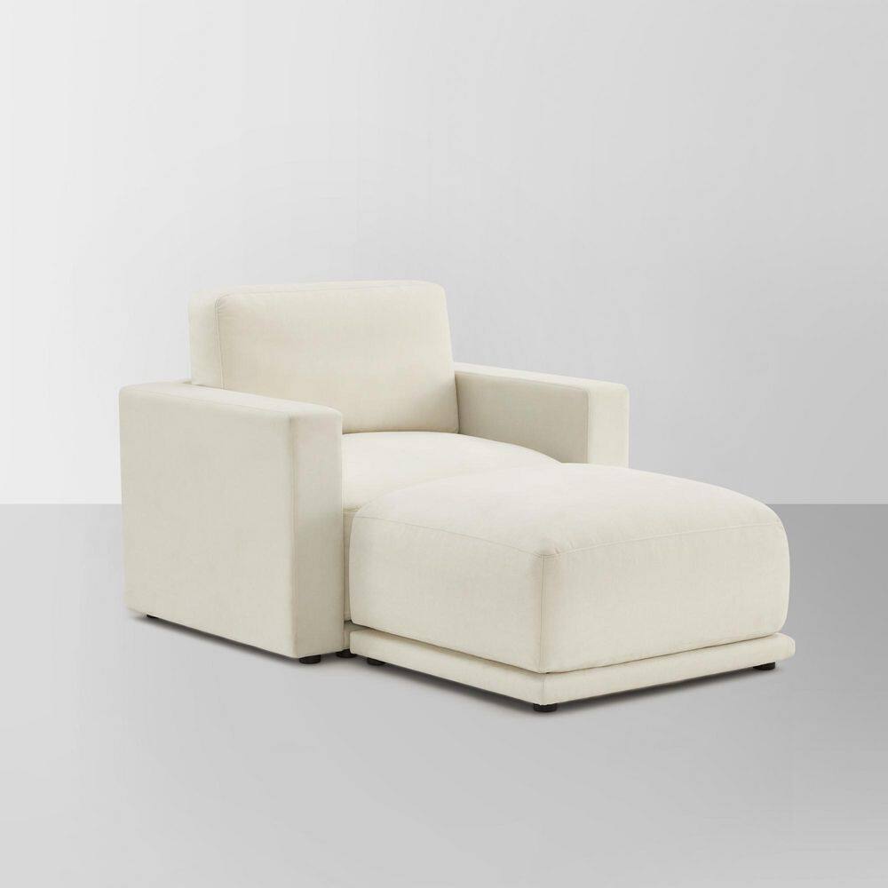 Juno Cream Oversized Track Arms Fabric Upholstered Accent Chair with Ottoman and Ultra-thick Cushions for Living Room