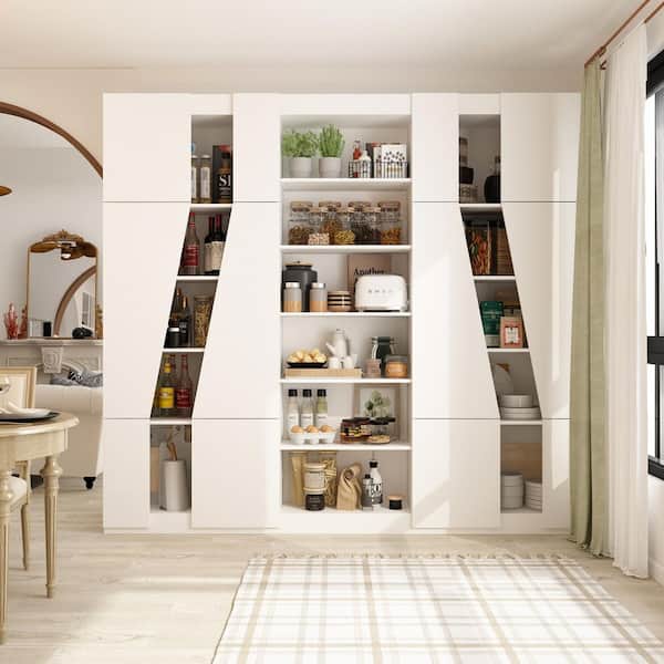 FUFU&GAGA White 78.7 in. H x 86.6 in. W Large Wooden Accent Storage Cabinet, Bookcase, Sideboard with 16-Shelves and 12-Doors