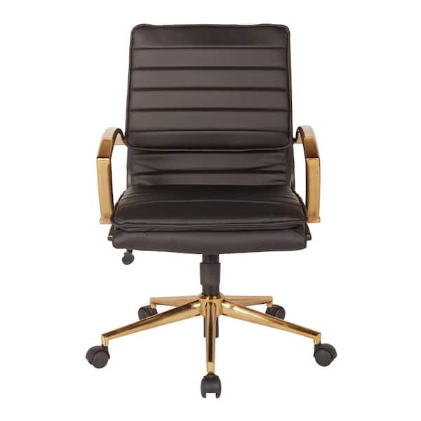 Mid-Back Faux Leather Chair with Gold in Black Faux Leather
