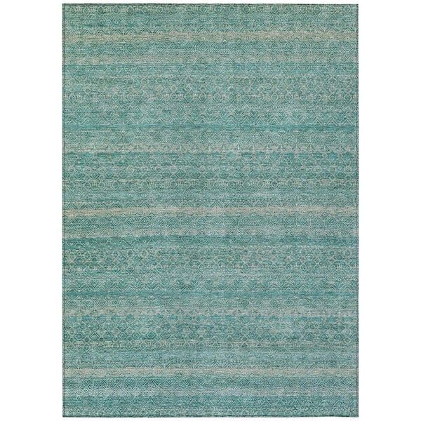Chantille Machine Washable Indoor/Outdoor Abstract ACN2105 Teal 8 ft. x 10 ft. Area Rug