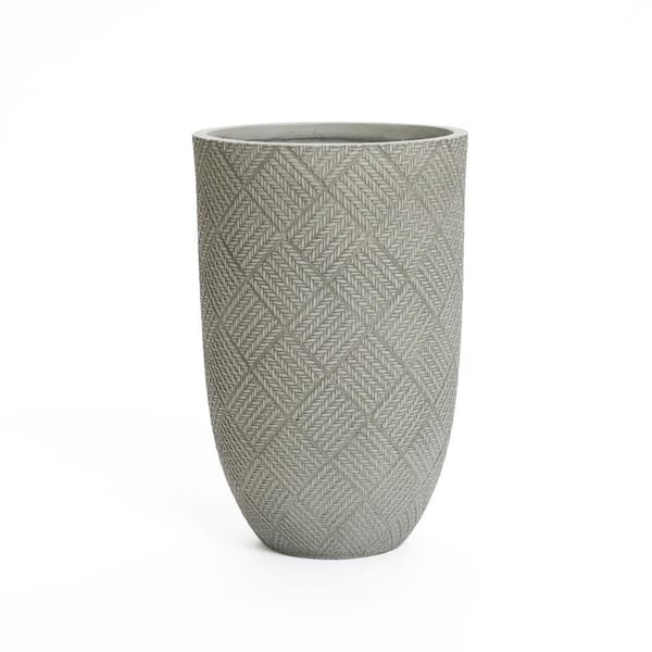 LuxenHome 22.4 in. H Gray Glen Pattern Ceramic Round Planter