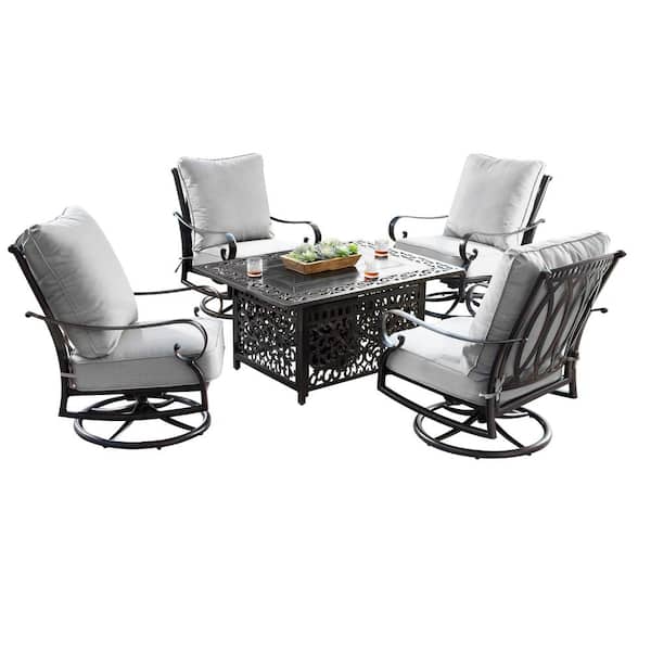 Oakland Living Rica Luxurious Antique Copper 5-Piece Aluminum Patio Fire Pit Deep Seating Set with Light Grey Cushions