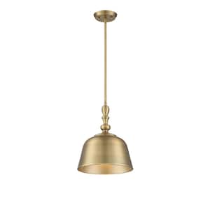 Berg 12 in. W x 14 in. H 1-Light Warm Brass Pendant Light with Industrial Metal Shade