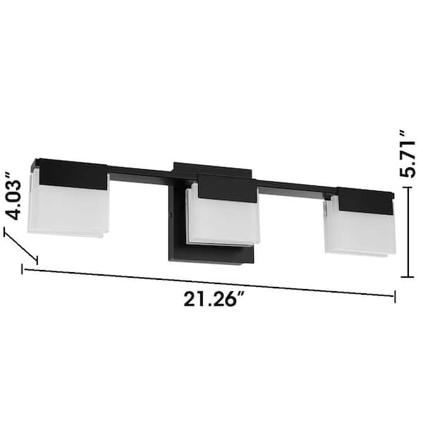 Vente 21.26 in. W x 5.71 in. H 3-Light Matte Black Integrated LED Bathroom Vanity Light with Frosted Glass Shades
