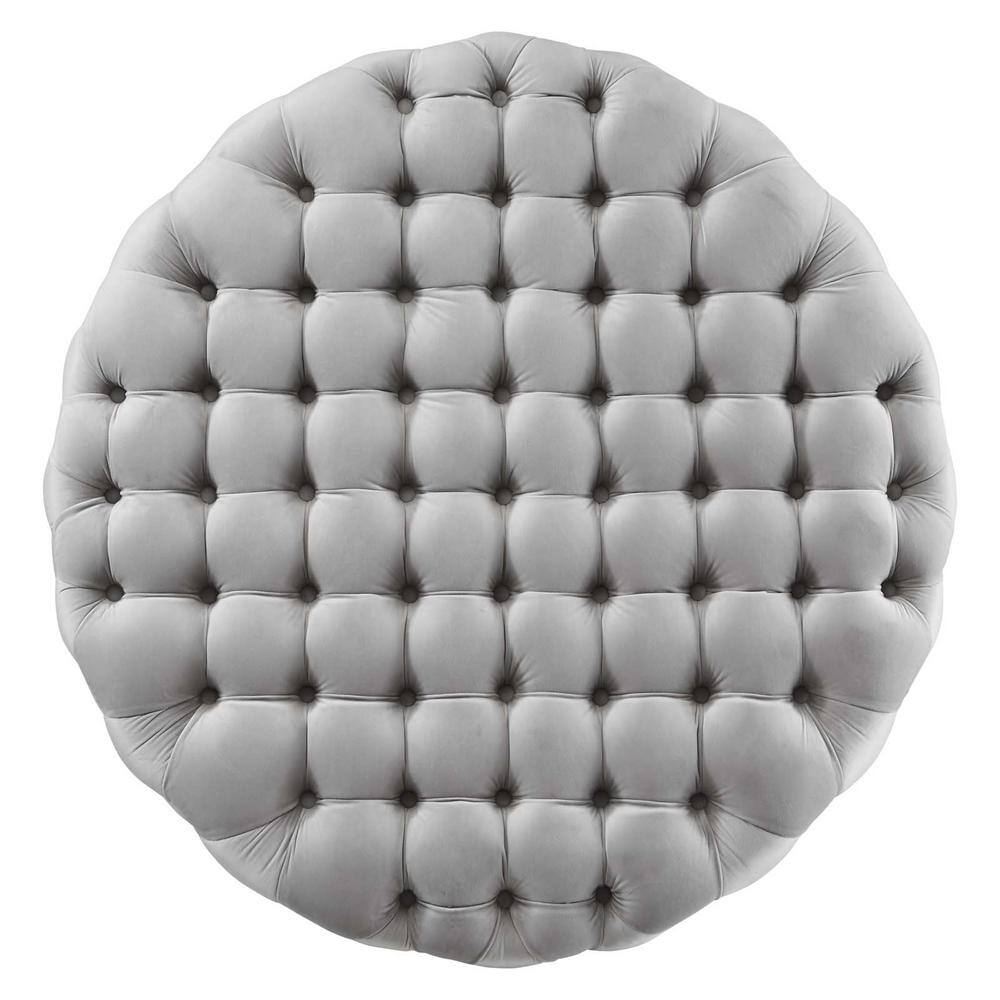 Luxurious Amour 40'' Light Gray Tufted Velvet Round Ottoman