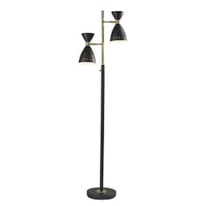 68 in. Black and Gold 2 Light 1-Way (On/Off) Tree Floor Lamp for Liviing Room with Metal Lighthouse Shade