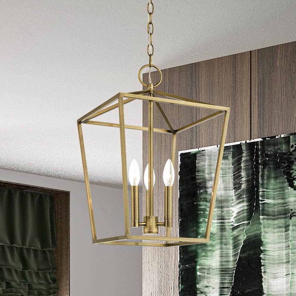Antique Brass 3-Light Indoor/Outdoor Crystal Pendant