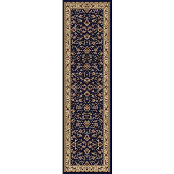 Como Navy 2 ft. x 8 ft. Traditional Oriental Floral Area Rug