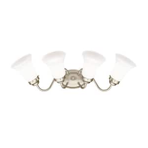 Independence 25.5 in. 4-Light Brushed Nickel Transitional Bathroom Vanity Light with Frosted Glass Shade