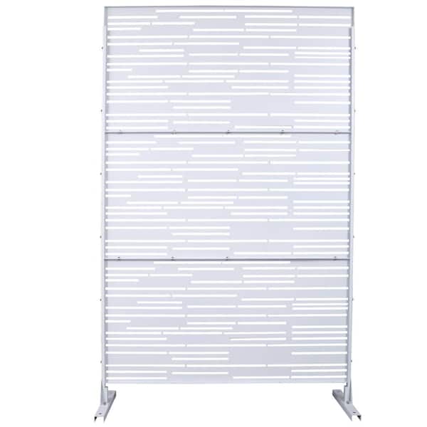 White 76 in. Metal Garden Fence Outdoor Privacy Screen, Freestanding Decorative Panels for Deck Balcony Patio Garden