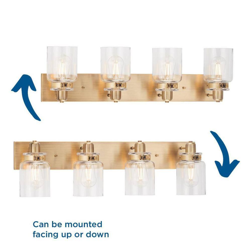 Calhoun 4-Light Vintage Brass and Clear Glass Bath Vanity Light